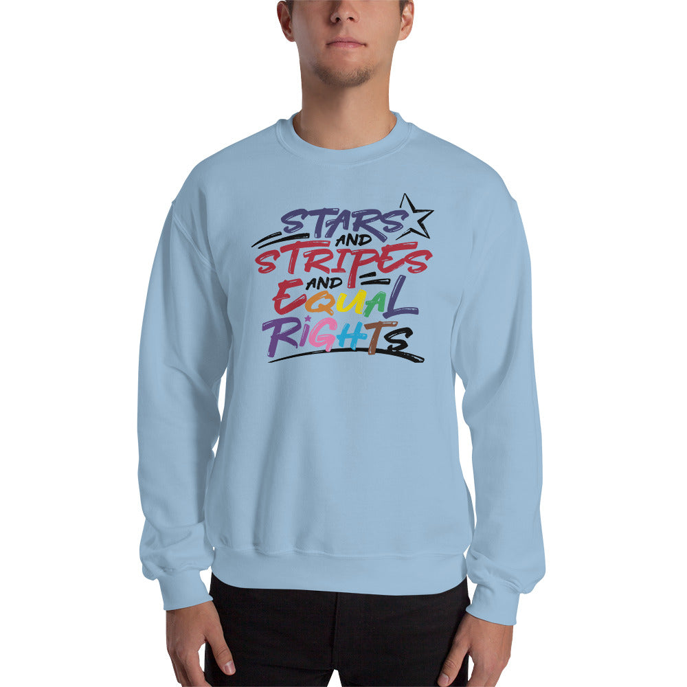 Stars and Stripes and Equal Rights (Rainbow Letters) - Unisex Sweatshirt - Supporting Equal Rights for All Americans Shirts & Tops Woke American Apparel Light Blue S