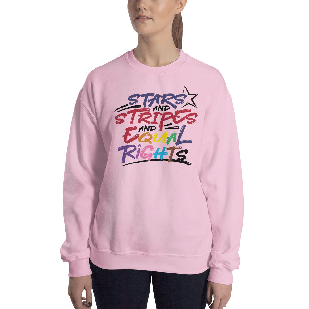 Stars and Stripes and Equal Rights (Rainbow Letters) - Unisex Sweatshirt - Supporting Equal Rights for All Americans Shirts & Tops Woke American Apparel Light Pink S