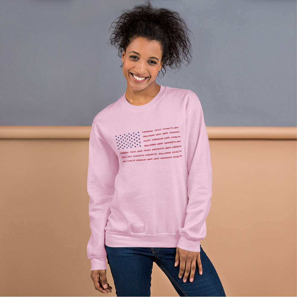 Flag Words of Kindness - Unisex Sweatshirt - Supporting Equal Rights for All Americans Shirts & Tops Woke American Apparel Light Pink S