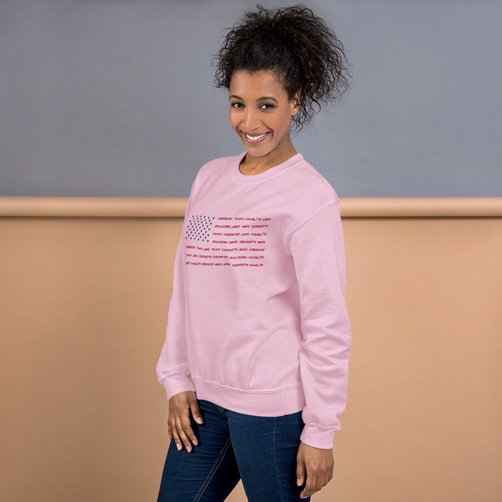 Flag Words of Kindness - Unisex Sweatshirt - Supporting Equal Rights for All Americans Shirts & Tops Woke American Apparel
