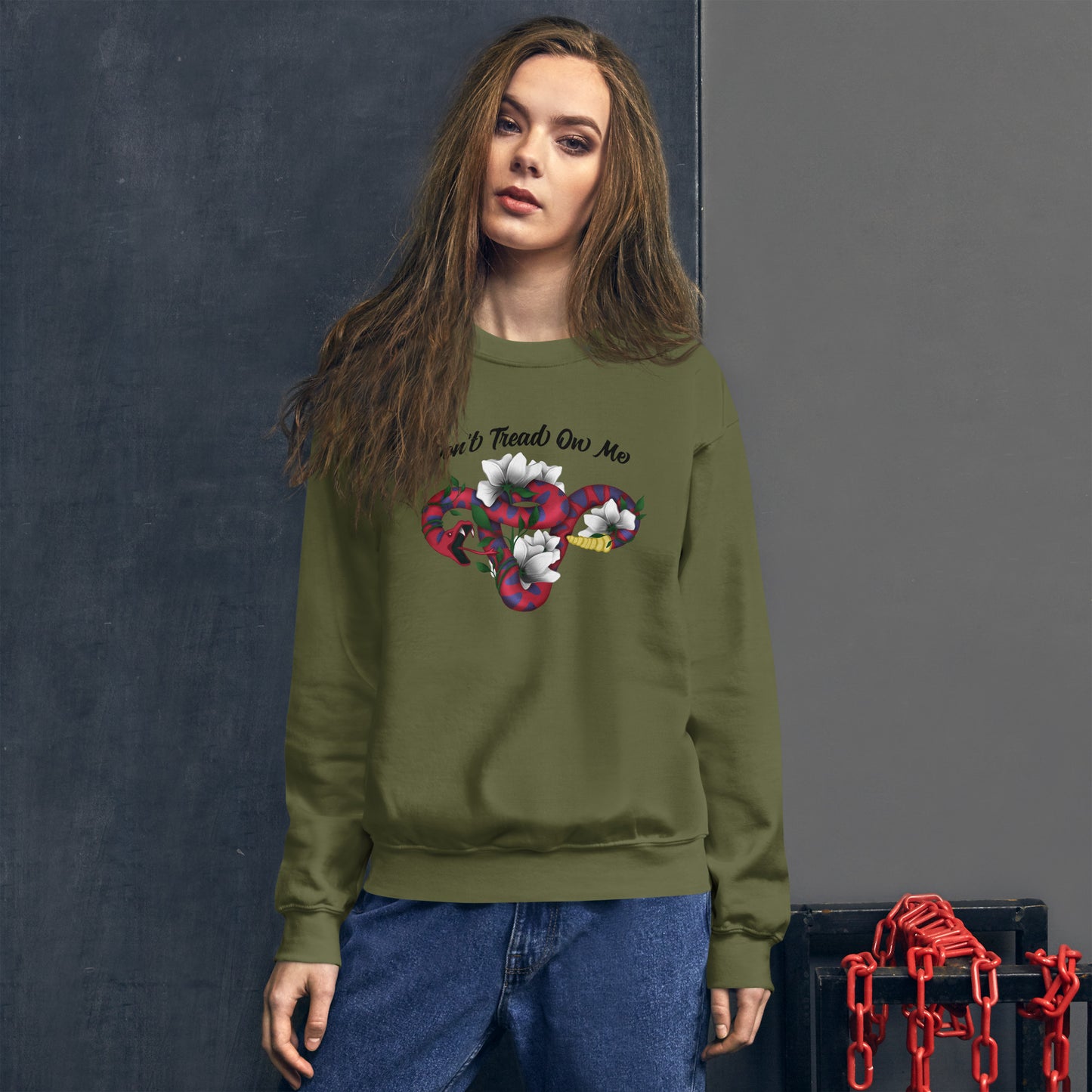 Don't Tread On Me - Sweatshirt - Supporting Women's Rights Shirts & Tops Woke American Apparel Military Green S