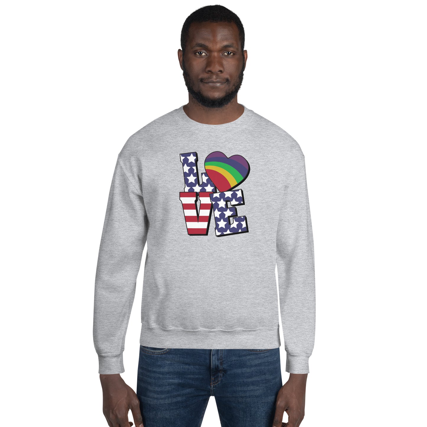 Old Glory Love with Rainbow Heart - Unisex Sweatshirt - Supporting Equal Rights for All Americans Shirts & Tops Woke American Apparel