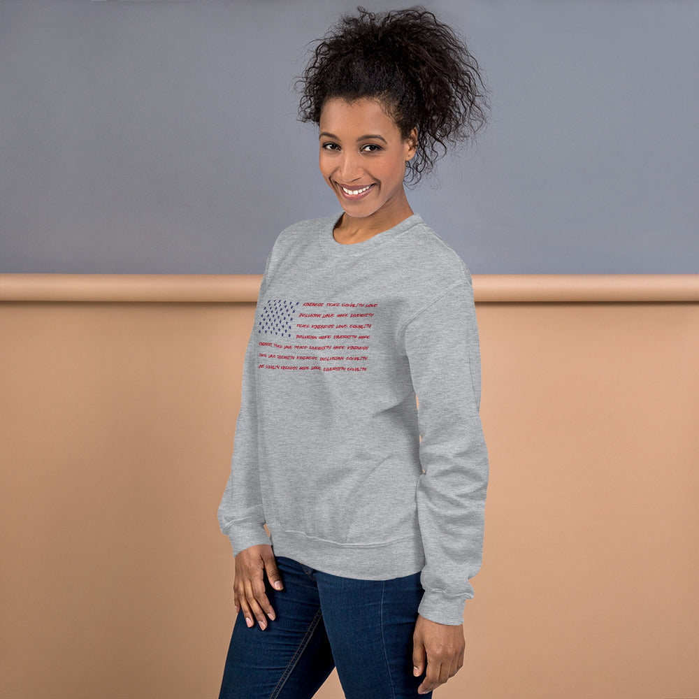 Flag Words of Kindness - Unisex Sweatshirt - Supporting Equal Rights for All Americans Shirts & Tops Woke American Apparel
