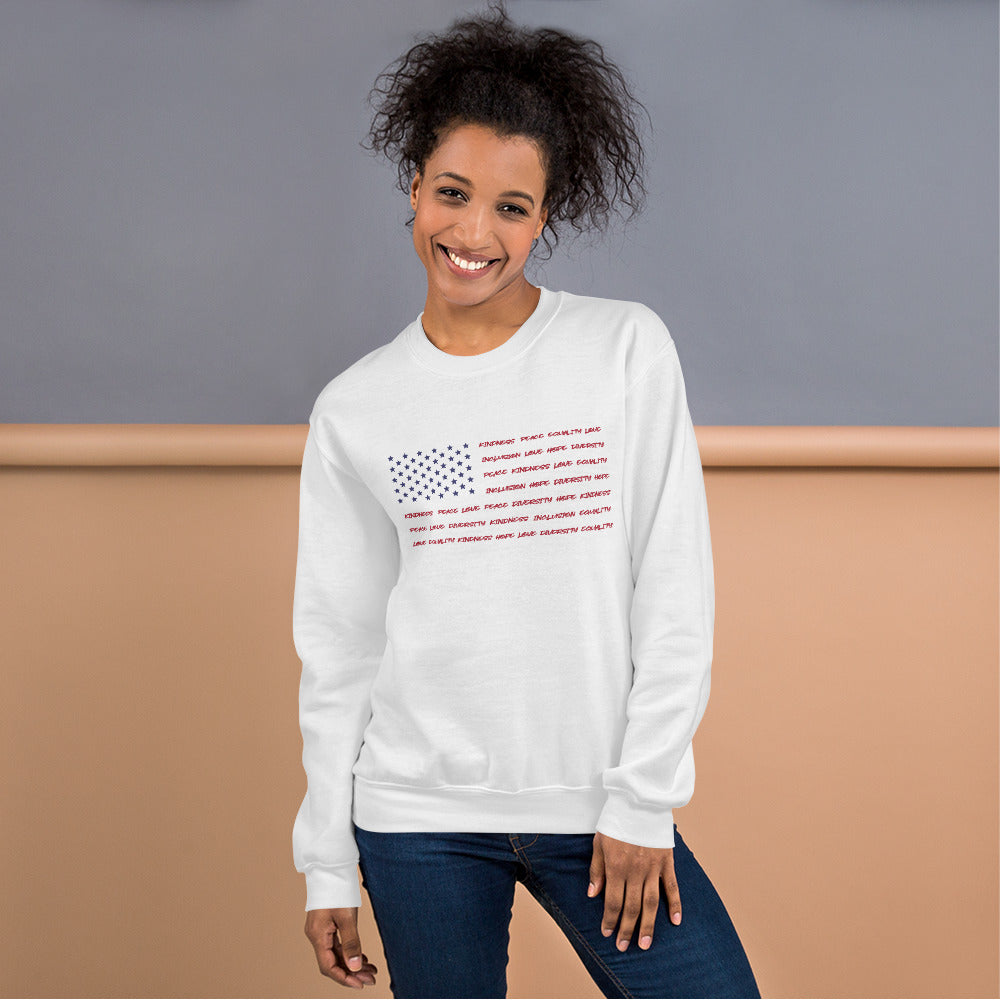 Flag Words of Kindness - Unisex Sweatshirt - Supporting Equal Rights for All Americans Shirts & Tops Woke American Apparel White S