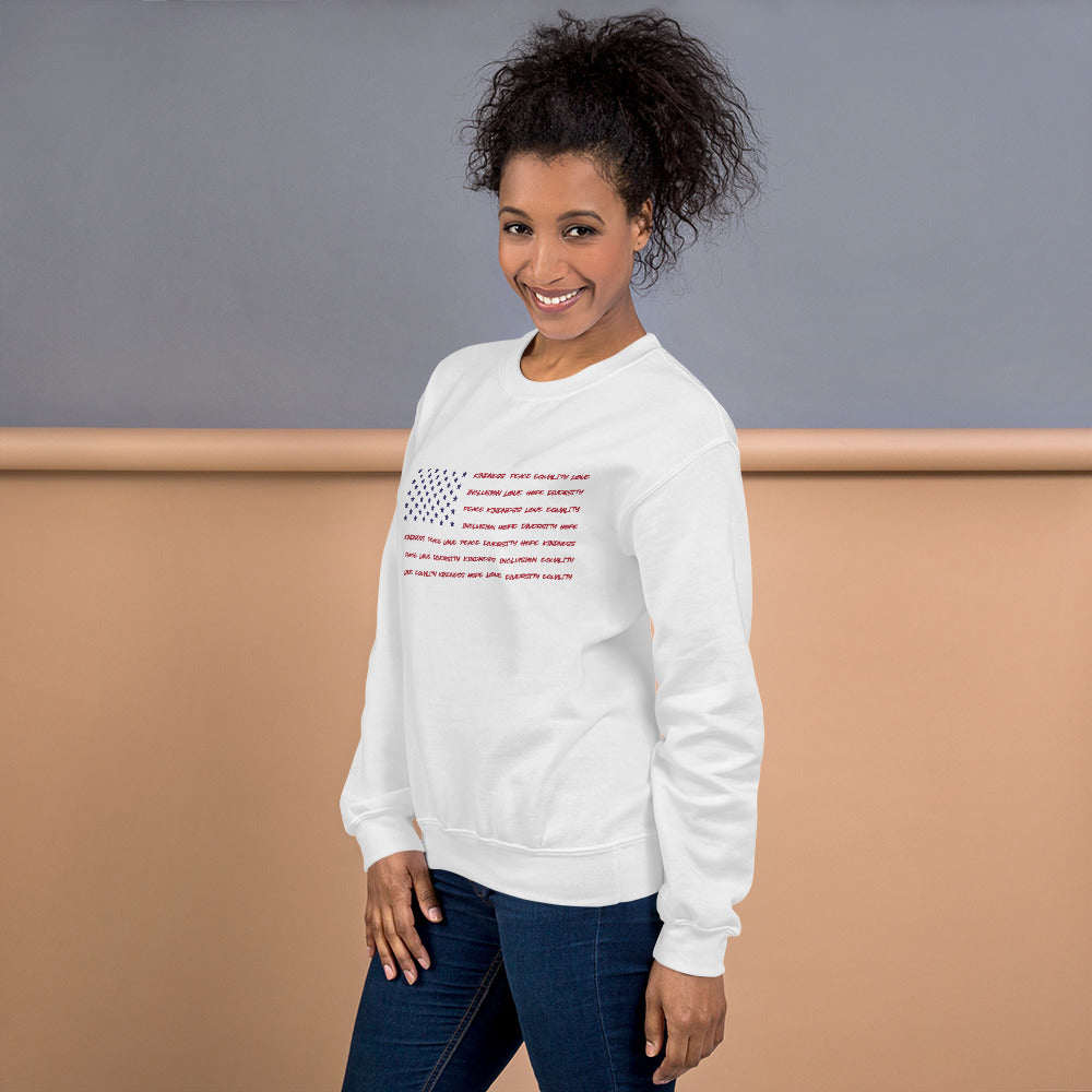 Flag Words of Kindness - Unisex Sweatshirt - Supporting Equal Rights for All Americans Shirts & Tops Woke American Apparel