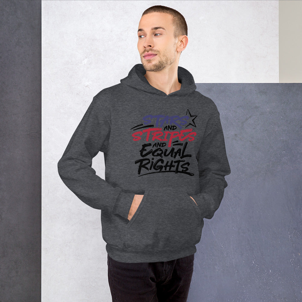 Stars and Stripes and Equal Rights - Unisex Hoodie - Supporting Black Lives Matter and Equal Rights for All Americans Shirts & Tops Woke American Apparel Dark Heather S