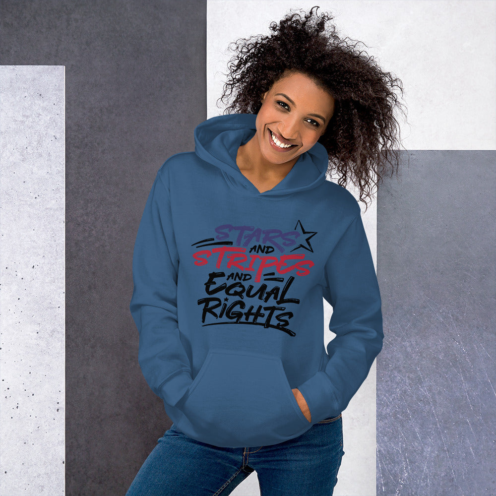 Stars and Stripes and Equal Rights - Unisex Hoodie - Supporting Black Lives Matter and Equal Rights for All Americans Shirts & Tops Woke American Apparel Indigo Blue S