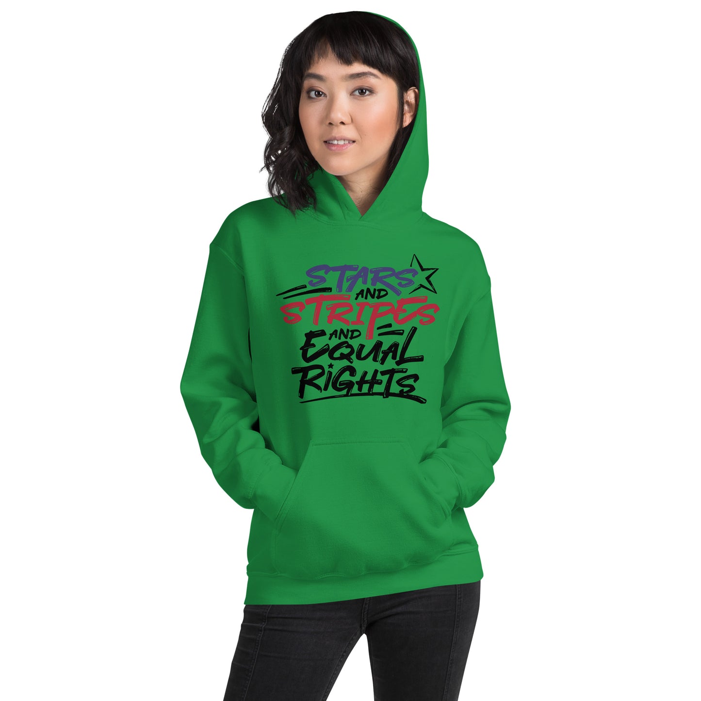 Stars and Stripes and Equal Rights - Unisex Hoodie - Supporting Black Lives Matter and Equal Rights for All Americans Shirts & Tops Woke American Apparel Irish Green S