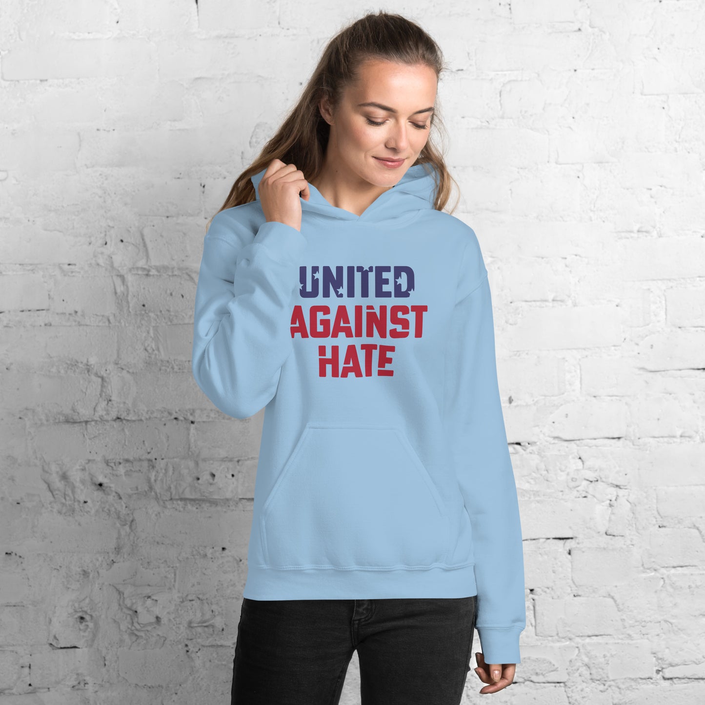 United Against Hate - Unisex Hoodie - Supporting Black Lives Matter and Equal Rights for All Americans Shirts & Tops Woke American Apparel Light Blue S