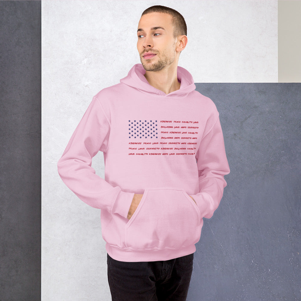 Flag Words of Kindness - Unisex Hoodie - Supporting Equal Rights for All Americans Shirts & Tops Woke American Apparel Light Pink S