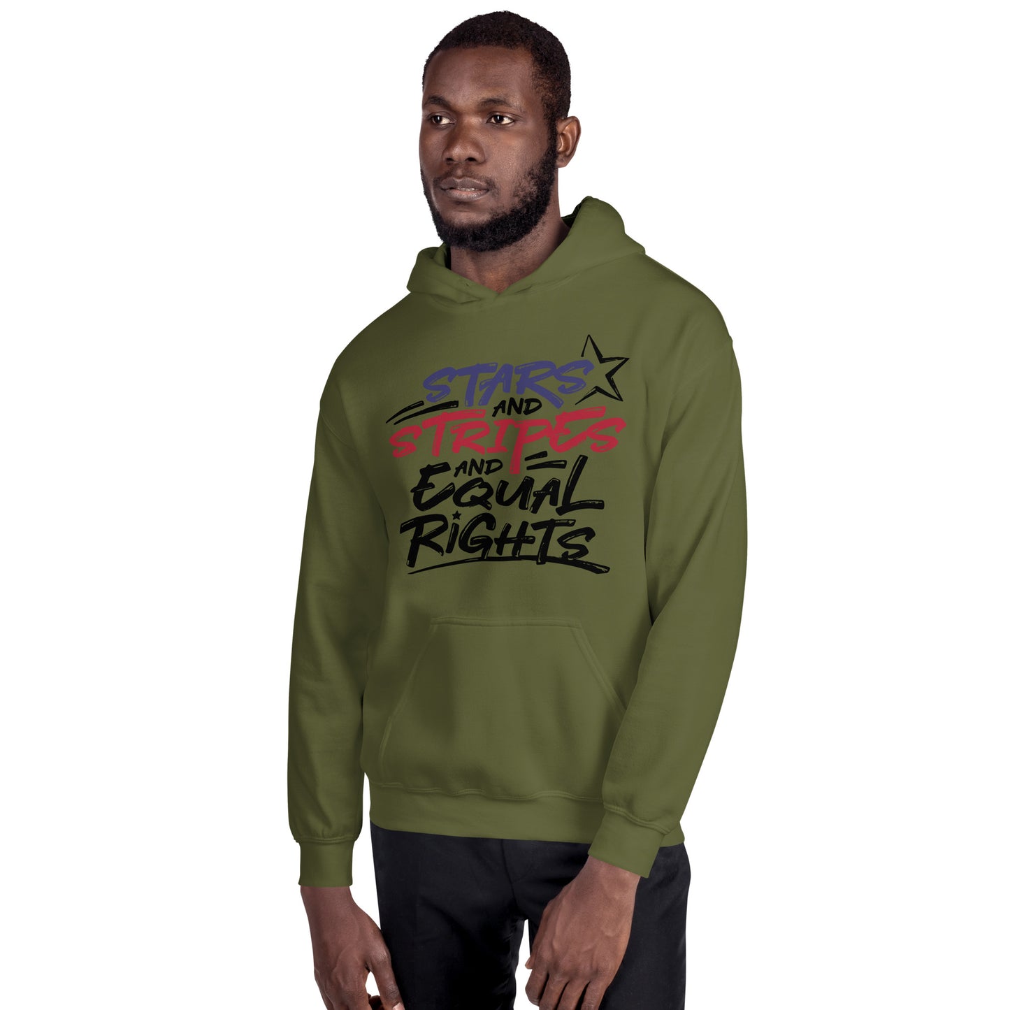 Stars and Stripes and Equal Rights - Unisex Hoodie - Supporting Black Lives Matter and Equal Rights for All Americans Shirts & Tops Woke American Apparel