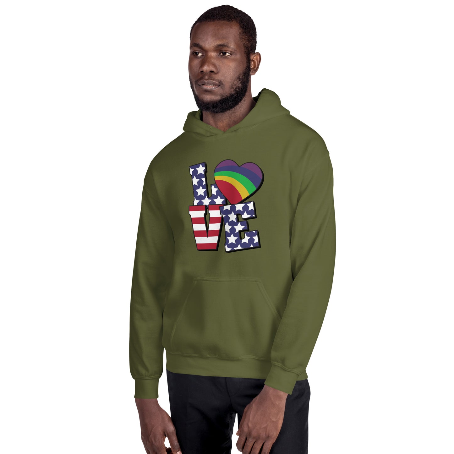 Old Glory Love with Rainbow Heart - Unisex Hoodie - Supporting Equal Rights for All Americans Shirts & Tops Woke American Apparel