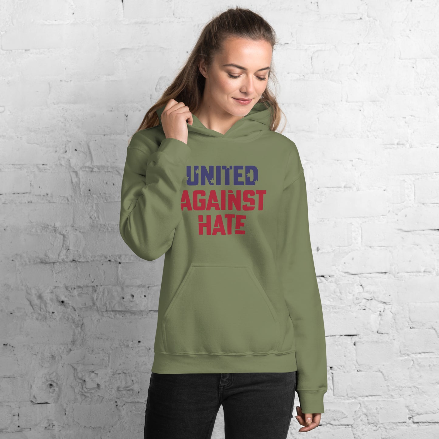 United Against Hate - Unisex Hoodie - Supporting Black Lives Matter and Equal Rights for All Americans Shirts & Tops Woke American Apparel Military Green S