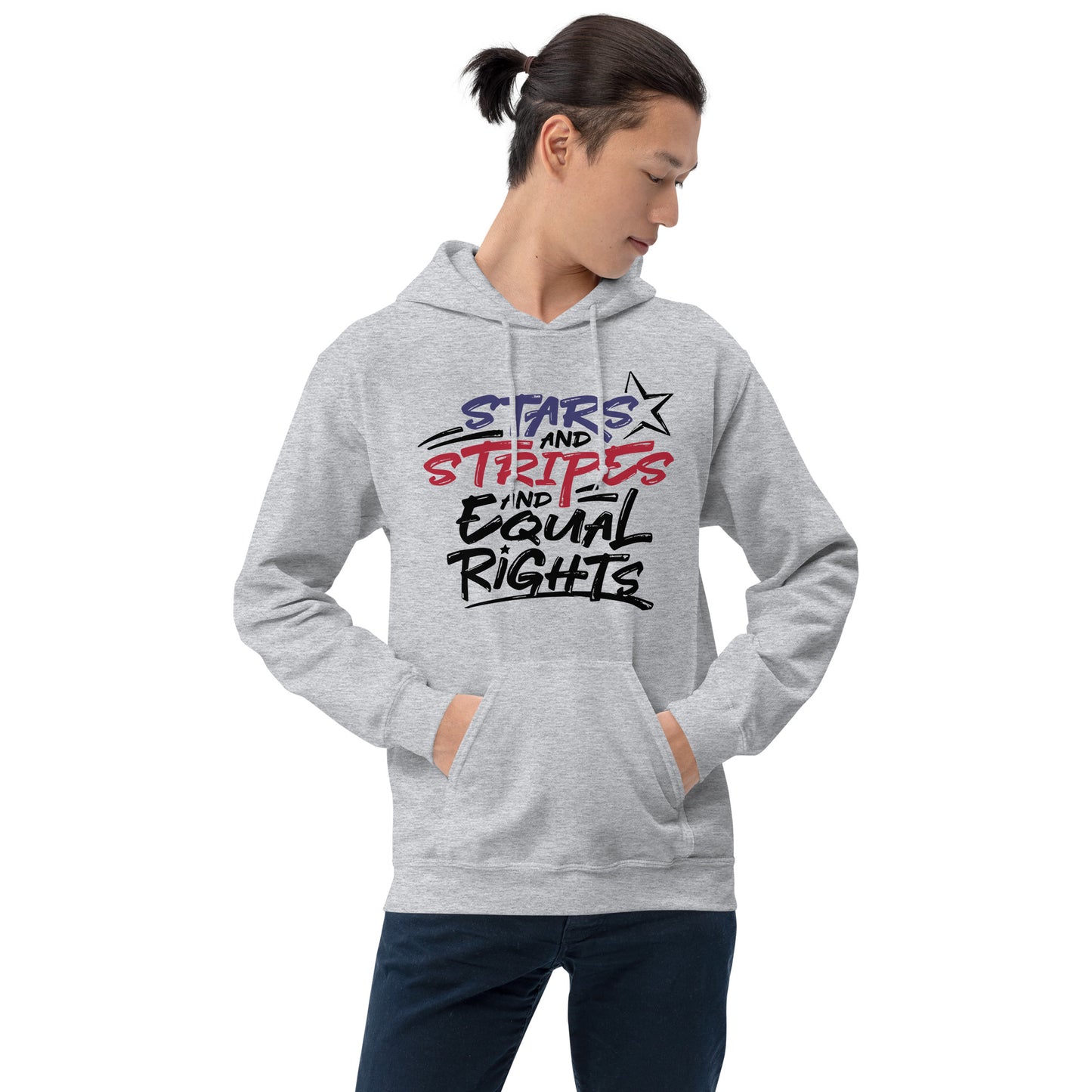 Stars and Stripes and Equal Rights - Unisex Hoodie - Supporting Black Lives Matter and Equal Rights for All Americans Shirts & Tops Woke American Apparel Sport Grey S
