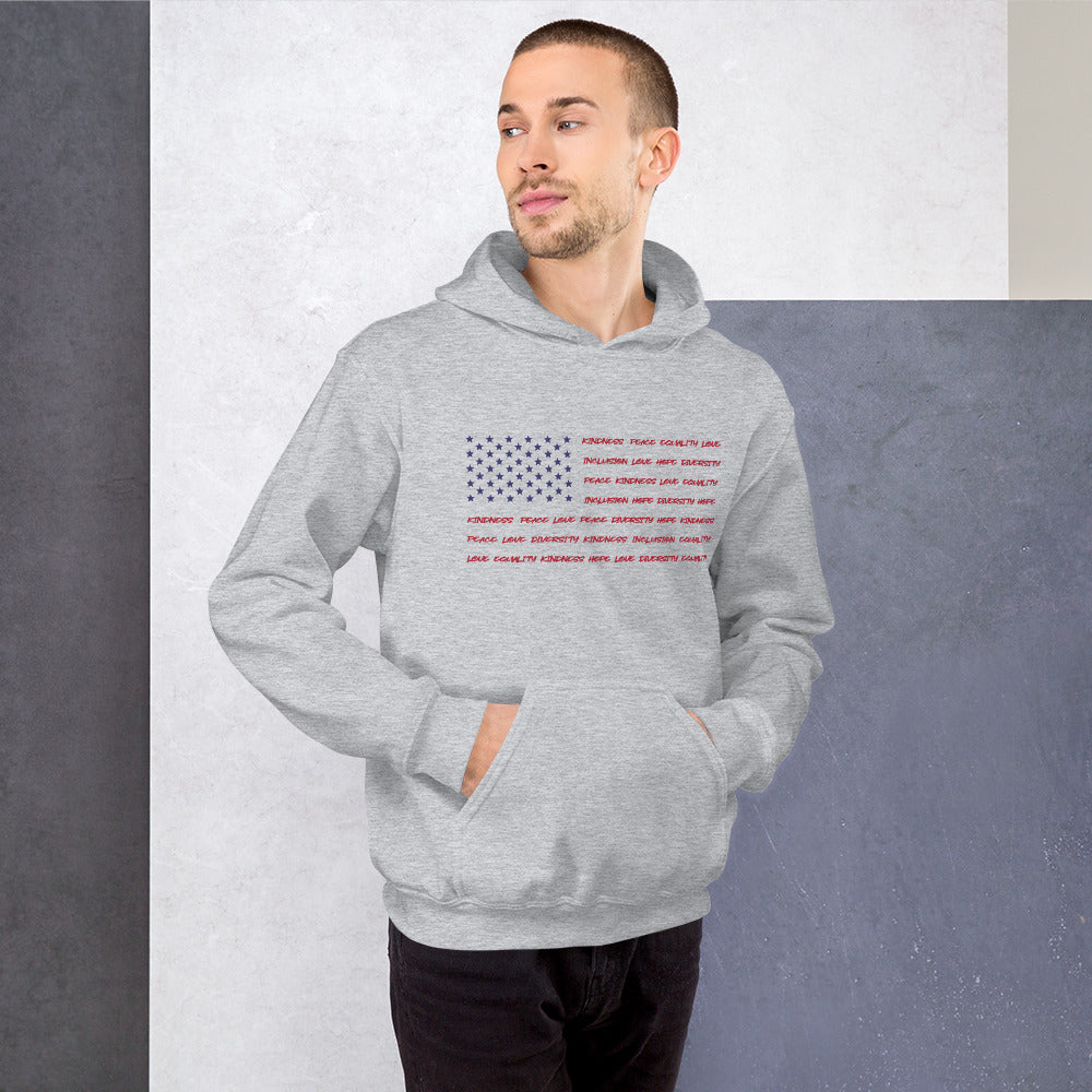 Flag Words of Kindness - Unisex Hoodie - Supporting Equal Rights for All Americans Shirts & Tops Woke American Apparel Sport Grey S