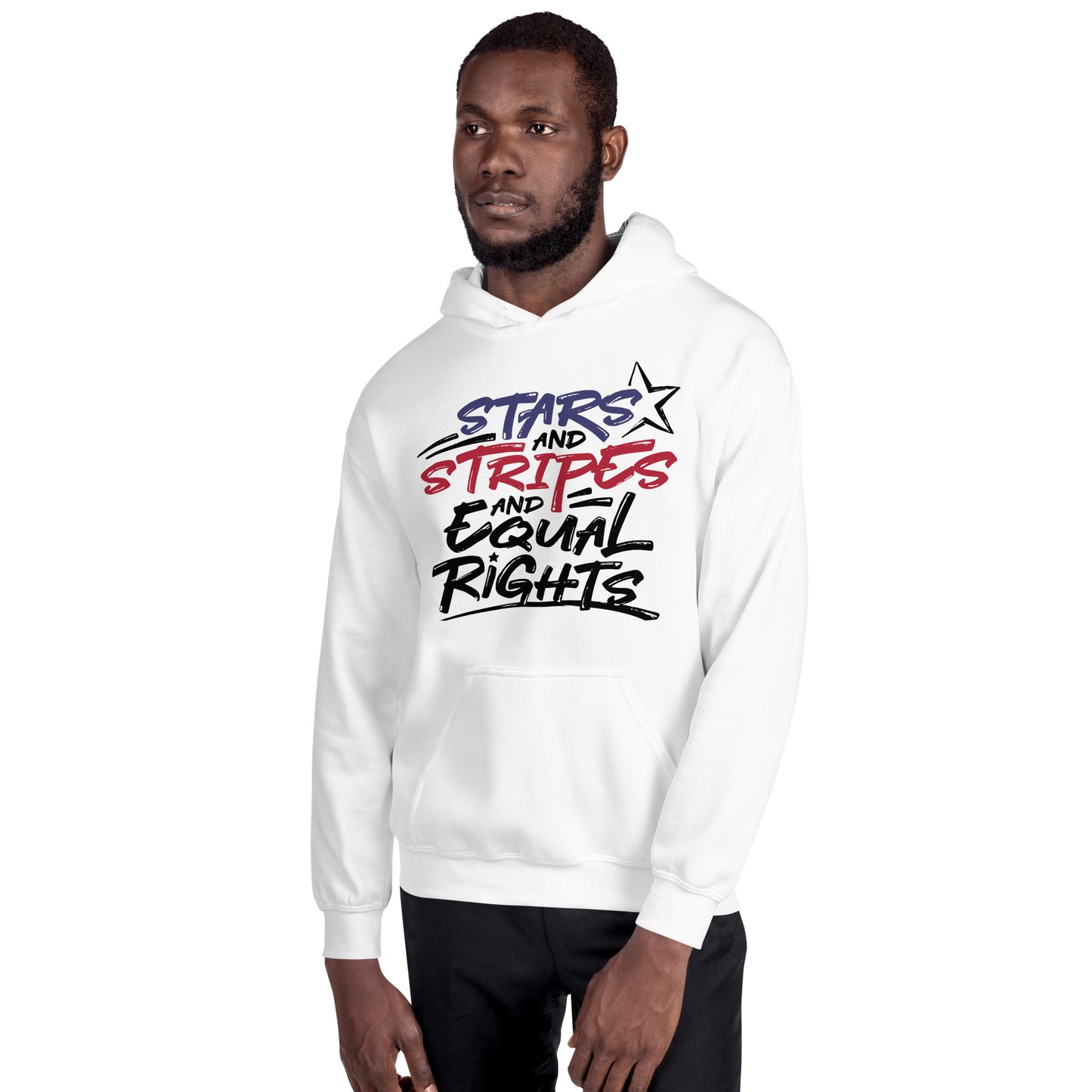 Stars and Stripes and Equal Rights - Unisex Hoodie - Supporting Black Lives Matter and Equal Rights for All Americans Shirts & Tops Woke American Apparel