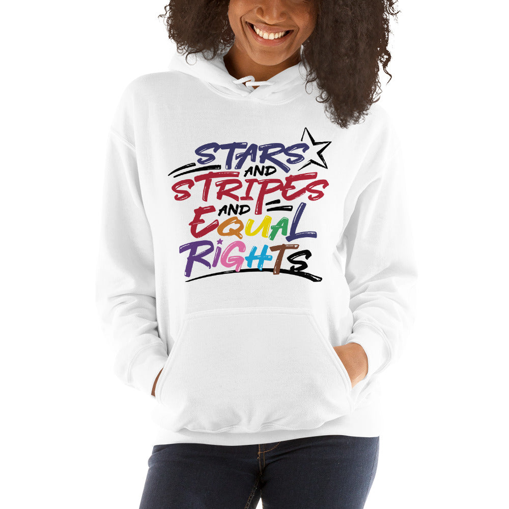 Stars and Stripes and Equal Rights (Rainbow Letters) - Unisex Hoodie - Supporting Equal Rights for All Americans Shirts & Tops Woke American Apparel