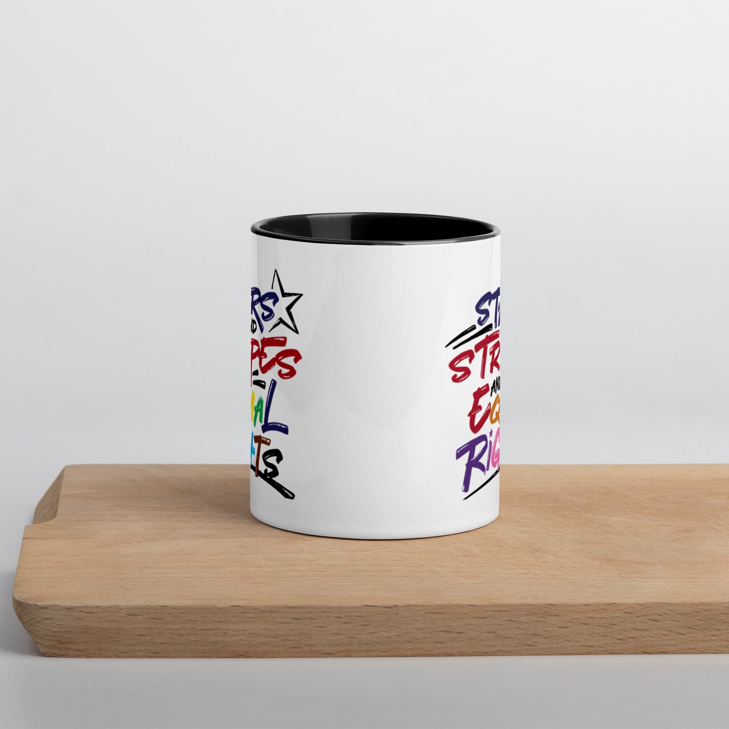 Stars and Stripes and Equal Rights (Rainbow Letters) - Mug with Color Inside - Supporting Equal Rights for All Americans Mugs Woke American Apparel Default Title