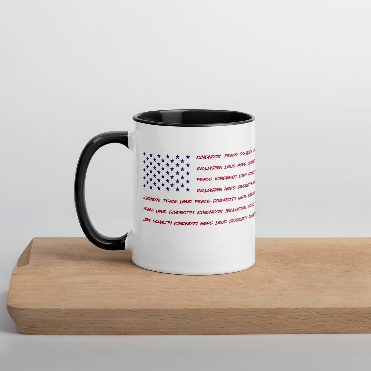 Flag Words of Kindness - Mug with Color Inside - Supporting Equal Rights for All Americans Mugs Woke American Apparel