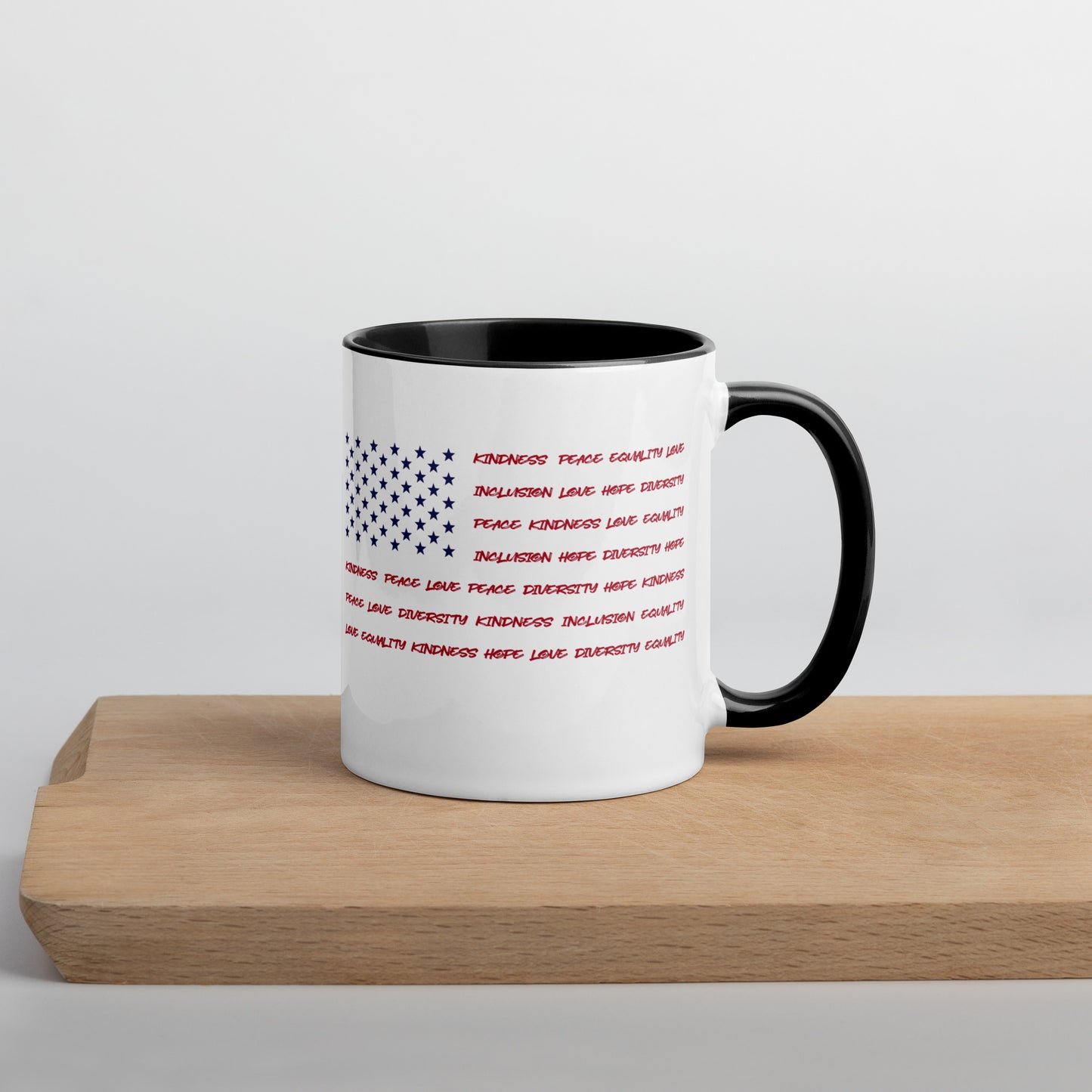 Flag Words of Kindness - Mug with Color Inside - Supporting Equal Rights for All Americans Mugs Woke American Apparel