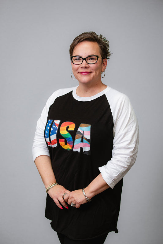 USA Pride - 3/4 Sleeve Raglan Shirt - Supporting Equal Rights for All Americans Shirts & Tops Woke American Apparel   