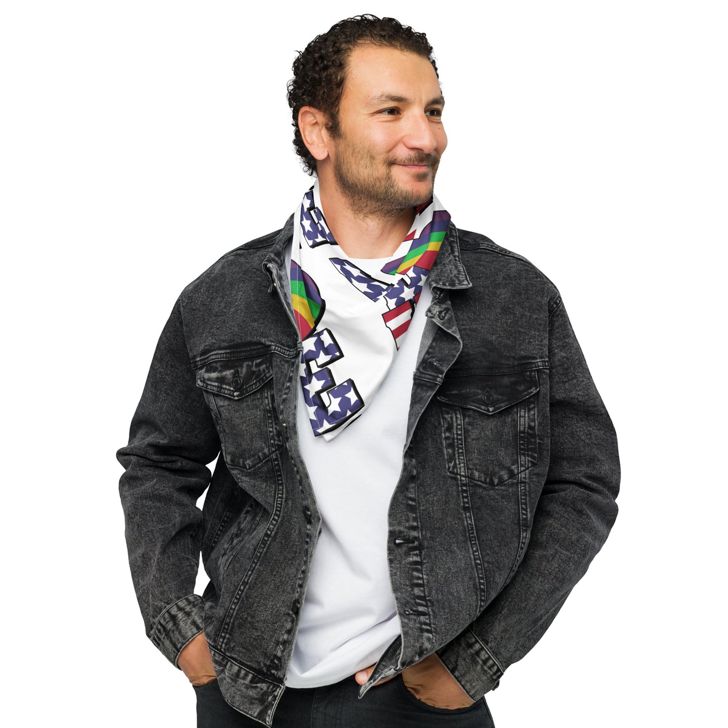 Old Glory Love with Rainbow Heart - Bandana - Supporting Equal Rights for All Americans Bandana Woke American Apparel L  