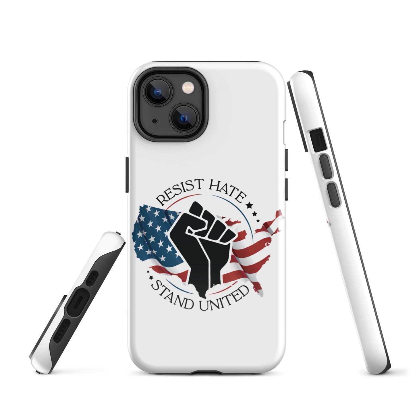 Resist Hate, Stand United - iPhone® Case - Supporting Black Lives Matter and Equal Rights for All Americans Mobile Phone Cases Woke American Apparel iPhone 14  