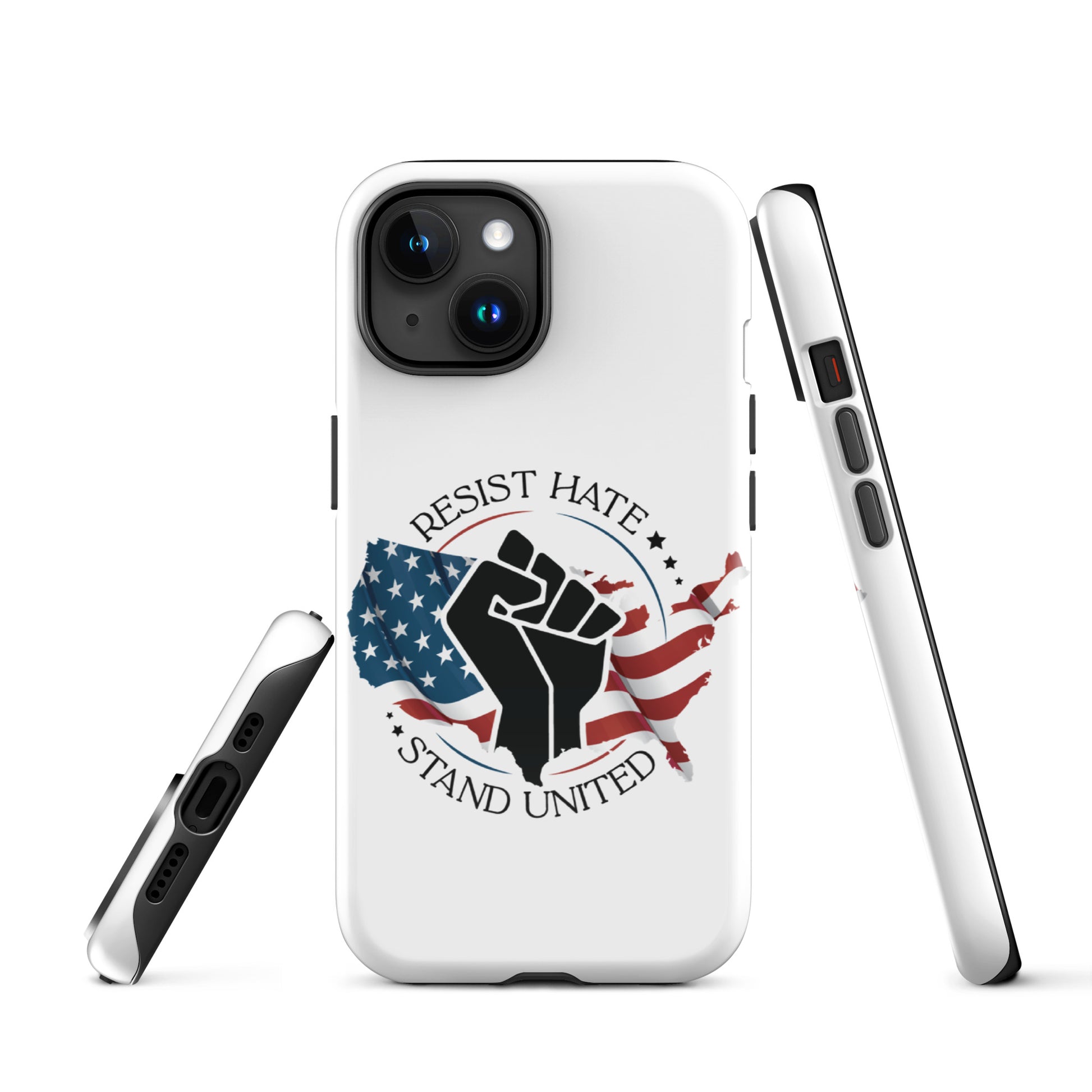 Resist Hate, Stand United - iPhone® Case - Supporting Black Lives Matter and Equal Rights for All Americans Mobile Phone Cases Woke American Apparel iPhone 15  