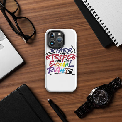Stars and Stripes and Equal Rights (Rainbow Letters) - iPhone® Case - Supporting Equal Rights for All Americans Mobile Phone Cases Woke American Apparel iPhone 16 Pro  