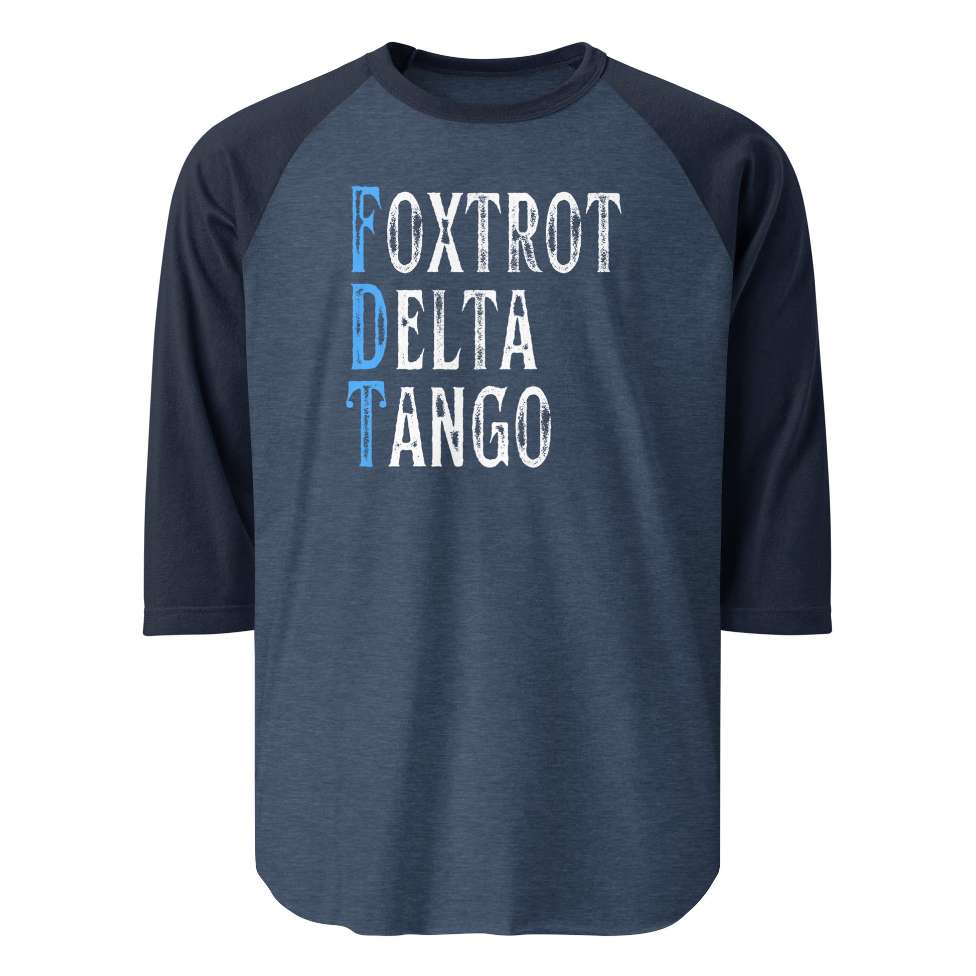 Foxtrot Delta Tango - 3/4 Sleeve Raglan Shirt Shirts & Tops Woke American Apparel Heather Denim/Navy XS