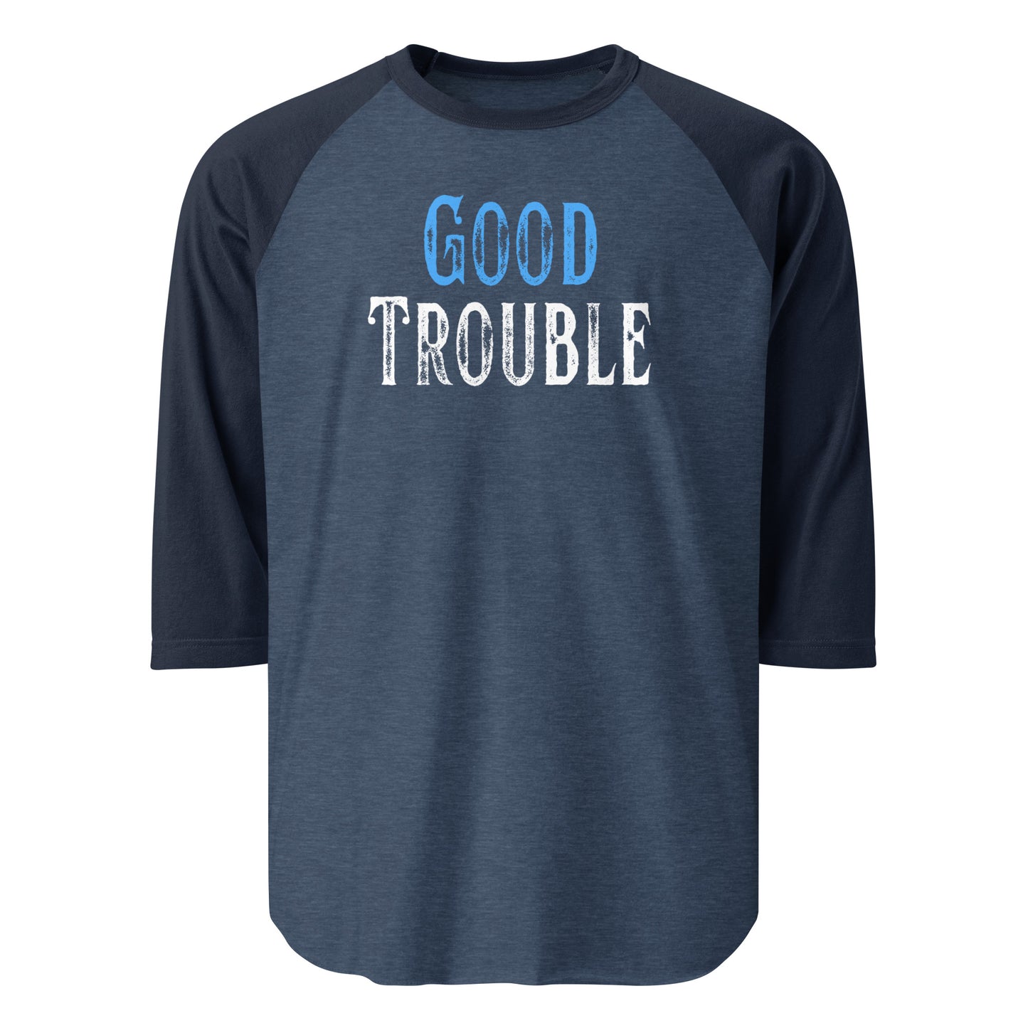Good Trouble - 3/4 Sleeve Raglan T-Shirt Shirts & Tops Woke American Apparel Heather Denim/Navy S