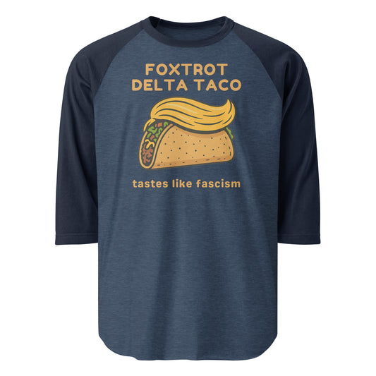 Foxtrot Delta Taco - 3/4 Sleeve Raglan T-Shirt Shirts & Tops Woke American Apparel Heather Denim/Navy XS