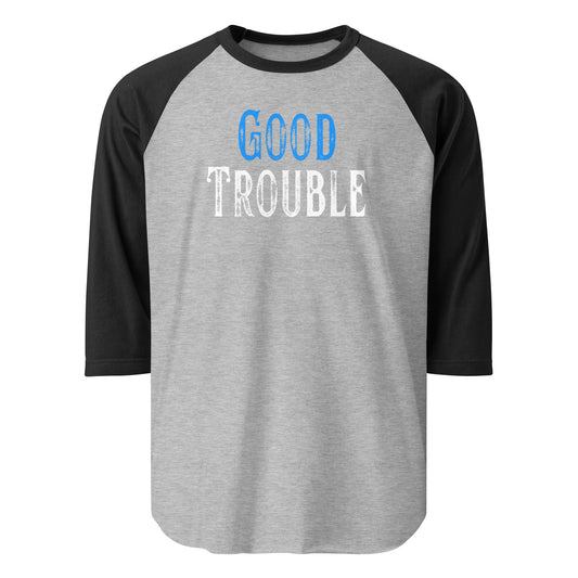 Good Trouble - 3/4 Sleeve Raglan T-Shirt Shirts & Tops Woke American Apparel Heather Grey/Black S