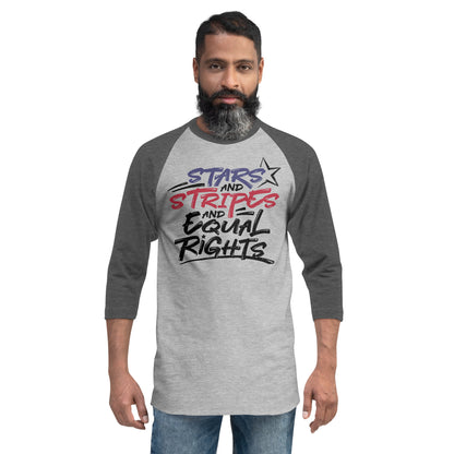 Stars and Stripes and Equal Rights - 3/4 Sleeve Raglan T-Shirt - Supporting Black Lives Matter and Equal Rights for All Americans Shirts & Tops Woke American Apparel Heather Grey/Heather Charcoal XS 