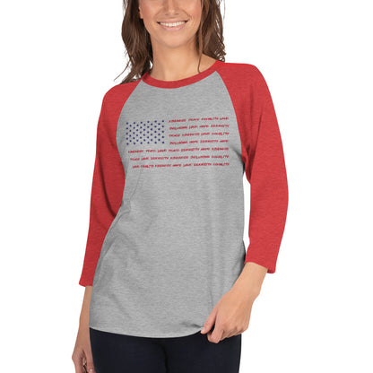 Flag Words of Kindness - 3/4 Sleeve Raglan Shirt - Supporting Equal Rights for All Americans Shirts & Tops Woke American Apparel Heather Grey/Heather Red XS 
