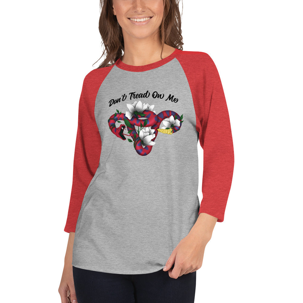 Don't Tread On Me - 3/4 Sleeve Raglan T-Shirt - Supporting Women's Rights Shirts & Tops Woke American Apparel Heather Grey/Heather Red XS 