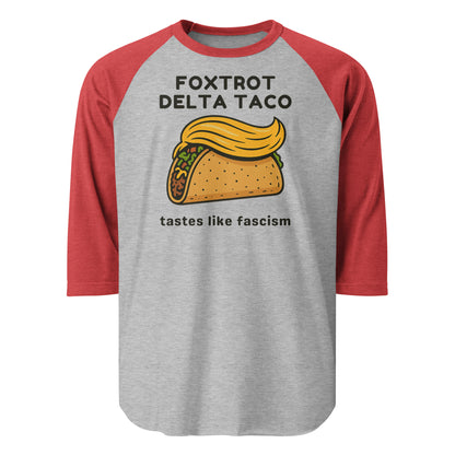 Foxtrot Delta Taco - 3/4 Sleeve Raglan T-Shirt Shirts & Tops Woke American Apparel Heather Grey/Heather Red XS