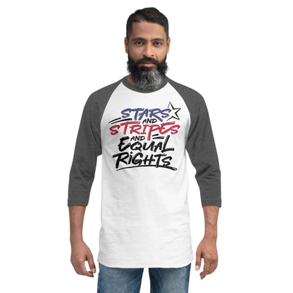 Stars and Stripes and Equal Rights - 3/4 Sleeve Raglan T-Shirt - Supporting Black Lives Matter and Equal Rights for All Americans Shirts & Tops Woke American Apparel White/Heather Charcoal XS 