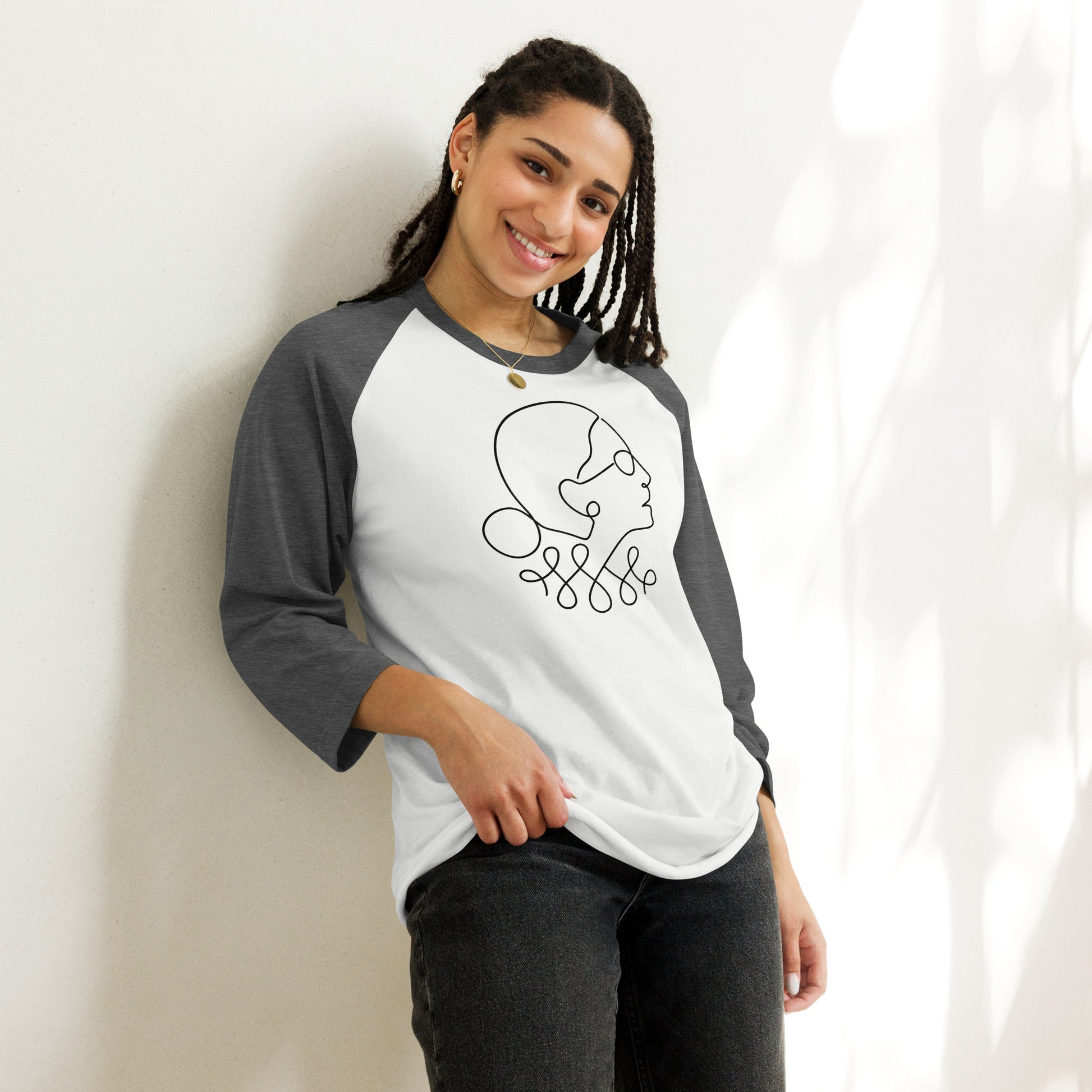 Ruth Bader Ginsburg - 3/4 Sleeve Raglan T-Shirt - Supporting Women's Rights Shirts & Tops Woke American Apparel White/Heather Charcoal XS 