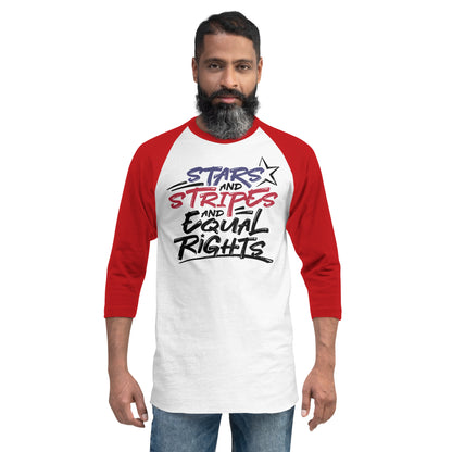 Stars and Stripes and Equal Rights - 3/4 Sleeve Raglan T-Shirt - Supporting Black Lives Matter and Equal Rights for All Americans Shirts & Tops Woke American Apparel White/Red XS 