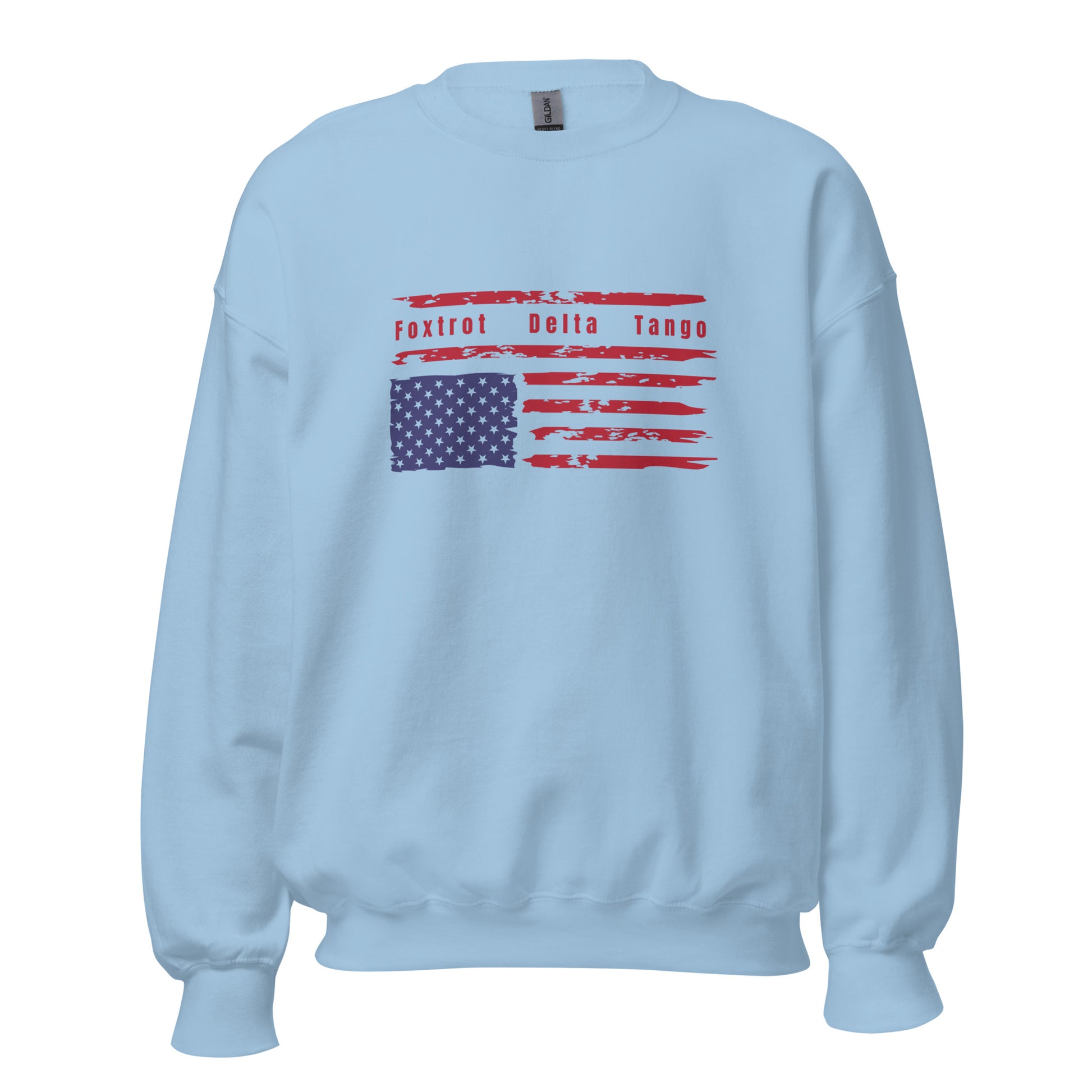 Foxtrot Delta Tango (Flag) - Unisex Sweatshirt Shirts & Tops Woke American Apparel Light Blue S