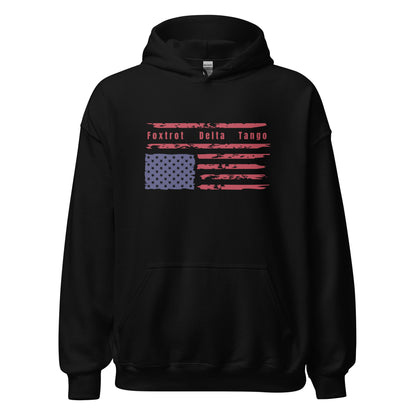Foxtrot Delta Tango (Flag) - Unisex Hoodie Shirts & Tops Woke American Apparel Black S