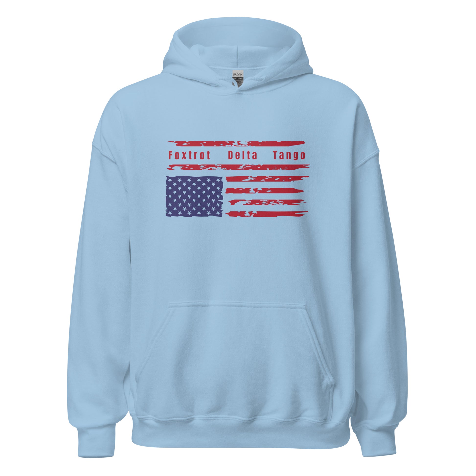 Foxtrot Delta Tango (Flag) - Unisex Hoodie Shirts & Tops Woke American Apparel Light Blue S