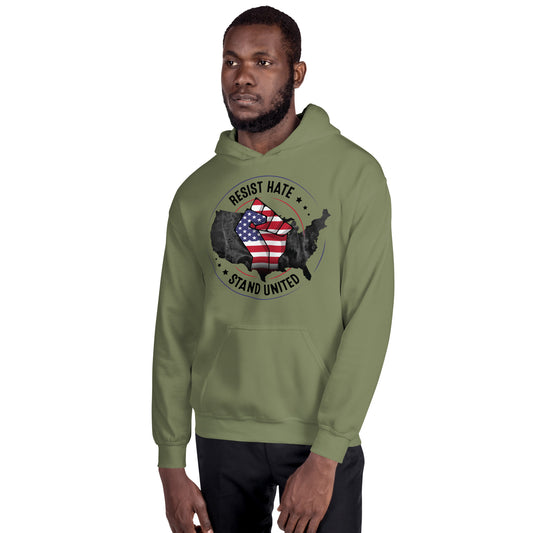 Resist Hate, Stand United - Unisex Hoodie - Supporting Black Lives Matter and Equal Rights for All Americans Shirts & Tops Woke American Apparel Military Green S 