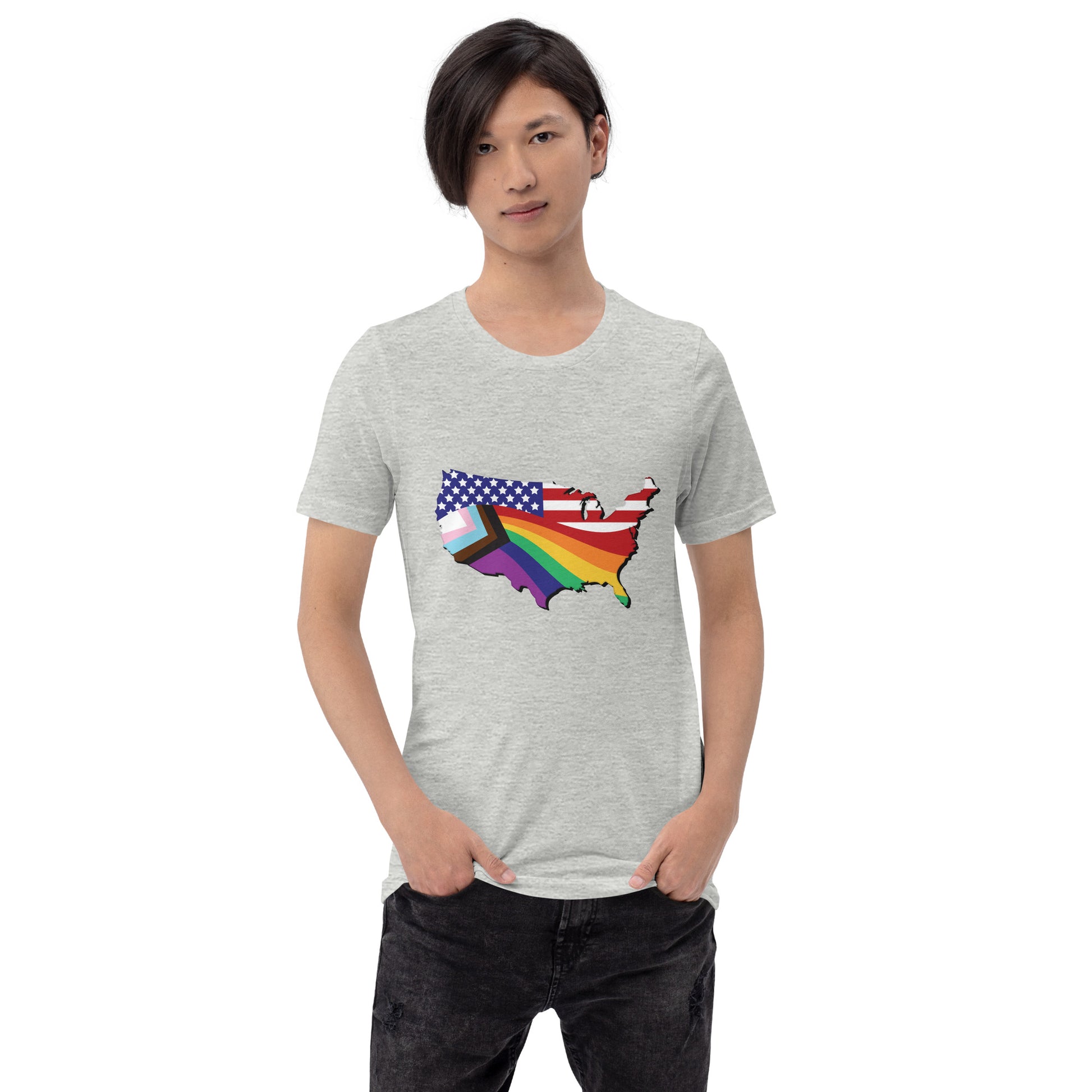 US Map Old Glory Pride - Unisex T-Shirt - Supporting Equal Rights for All Americans Shirts & Tops Woke American Apparel Athletic Heather XS 