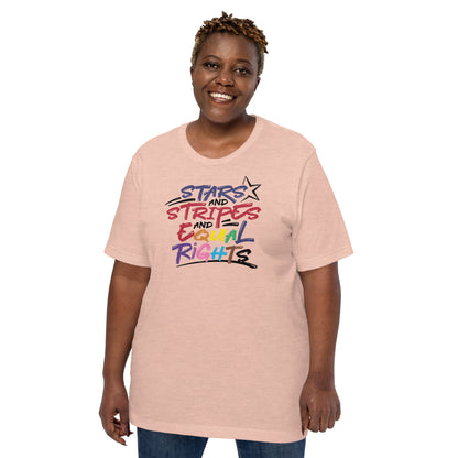 Stars and Stripes and Equal Rights (Rainbow Letters) - Unisex T-Shirt - Supporting Equal Rights for All Americans Shirts & Tops Woke American Apparel Heather Prism Peach XS 