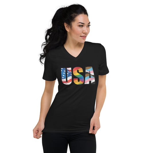 USA Pride - V-Neck T-Shirt - Supporting Equal Rights for All Americans Shirts & Tops Woke American Apparel Black S 