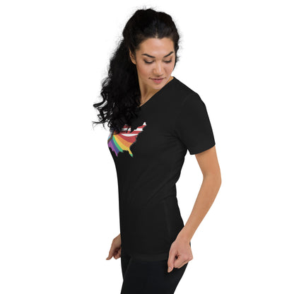 US Map Old Glory Pride - V-Neck T-Shirt - Supporting Equal Rights for All Americans Shirts & Tops Woke American Apparel   