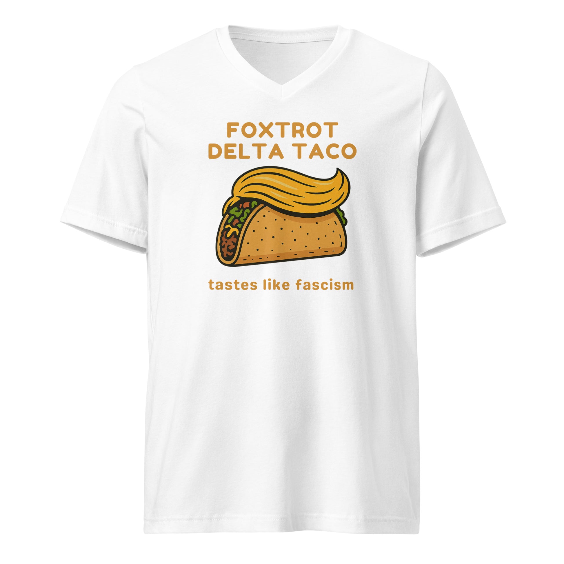 Foxtrot Delta Taco - Unisex V-Neck T-Shirt Shirts & Tops Woke American Apparel White S