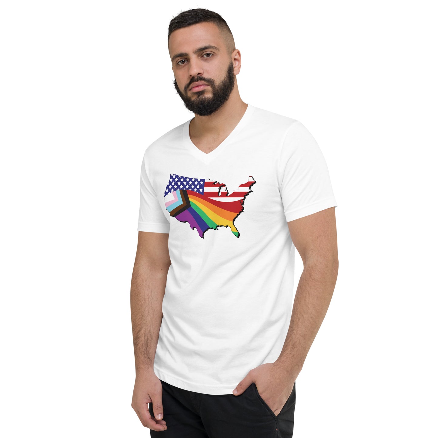 US Map Old Glory Pride - V-Neck T-Shirt - Supporting Equal Rights for All Americans Shirts & Tops Woke American Apparel   